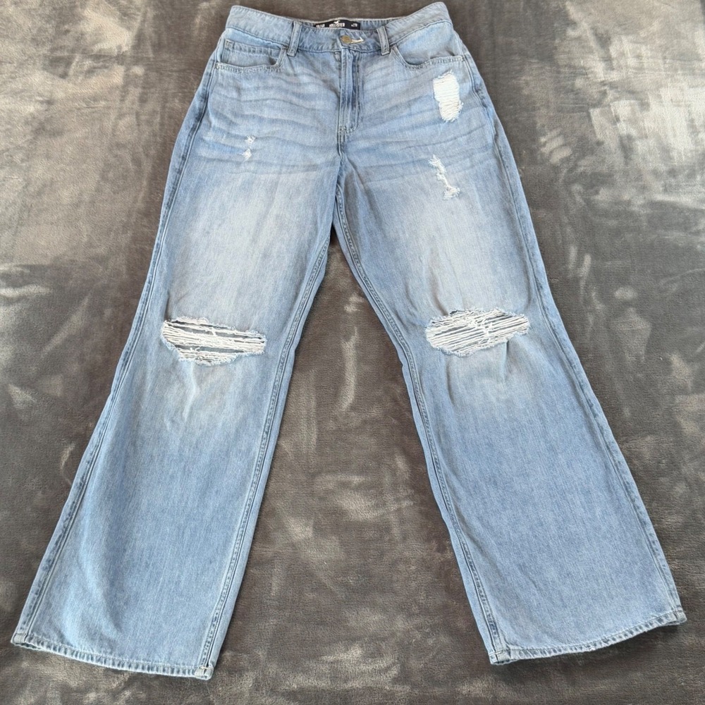 Hollister Ultra High-Rise Vintage Baggy Pants Light Wash Distressed Jeans 5R/27R - Picture 1 of 9